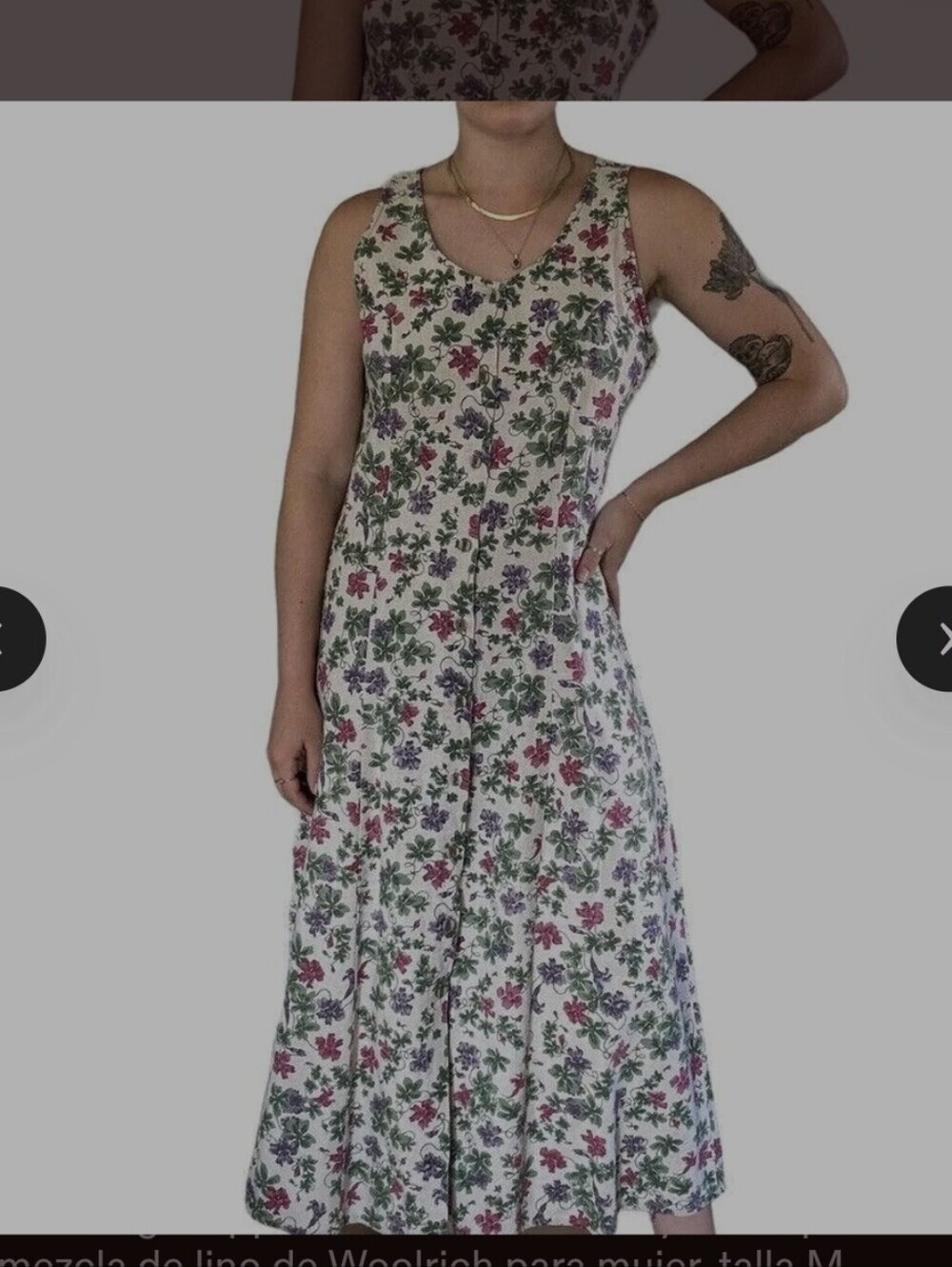 Woolrich Cream Floral Midi Dress with Green and Pink Print